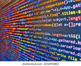 Programming code typing. Freeware open source project. Coding application by programmer developer. Blue color. Big data storage and cloud computing representation. New technology revolution