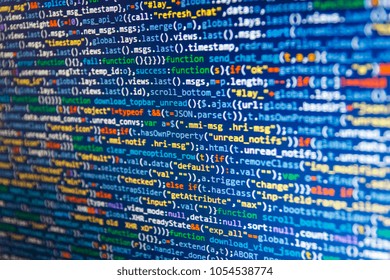 Programming code. Website design. Freeware open source project. Developer working on websites codes in office. Abstract IT technology background.  Mobile app building. Abstract screen of software. 