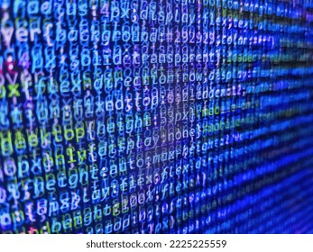 Programming Coding with editor colorful themes. Developing programming binary code. Digital technology on display. Programing workflow abstract algorithm concept. HTML code on lcd screen