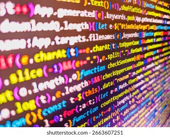 Programming Coding with editor colorful themes. Abstract concept graphic technology element Programming code on computer monitor. Computer script typing work - Powered by Shutterstock - Get 15% off with code: PIKWIZARD15