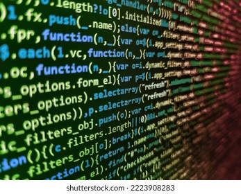 Programming of Internet website. Php language and coding function developer. New technology revolution. Big data and Internet of things trend. Developer working on program codes