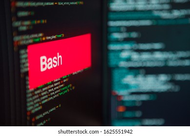 Programming language, Bash inscription on the background of computer code. Modern digital technologies and programming training