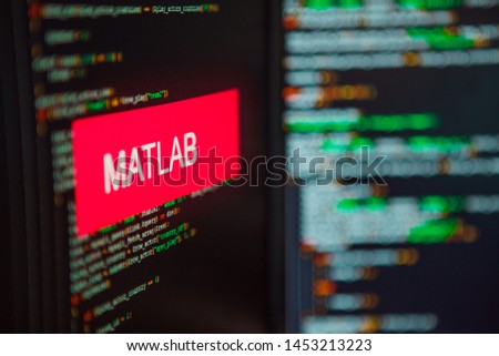 Programming language, MATLAB inscription on the background of computer code. Modern digital technologies and programming training