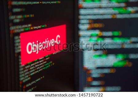 Programming language, Objective-C inscription on the background of computer code. Modern digital technologies and programming training