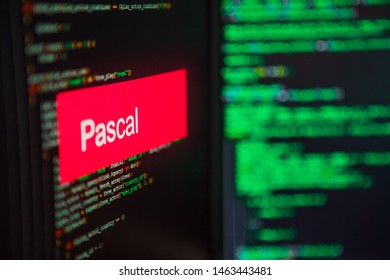 Programming language, Pascal inscription on the background of computer code. Modern digital technologies and programming training