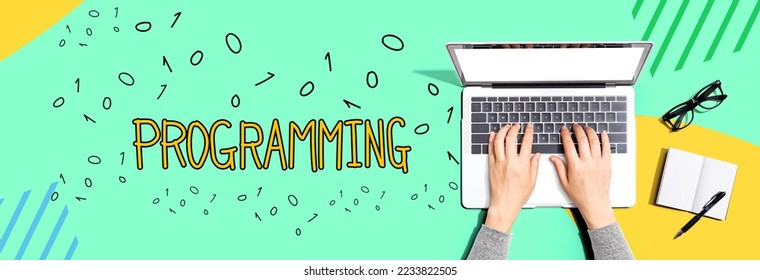 Programming with person using a laptop computer