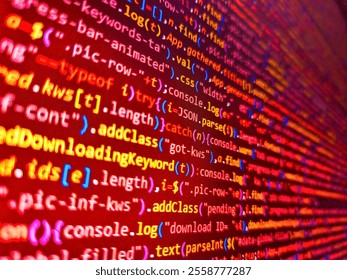 Programming software code on computer screen which develop by the programmer to solve the business requirement. Creative red news background. Red binary code. Binary code background. Fragen ?. - Powered by Shutterstock - Get 15% off with code: PIKWIZARD15