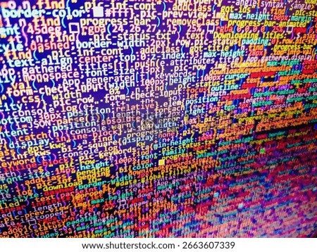 Programming, webdesign HTML printed code. Computer Script. SEO optimiz. Javascript instructions. Programmer occupation job. Mobile application design Concept