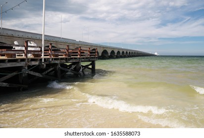Progreso,Yucatan,Mexico,12 December 2019:longest pier in the world on a horizon in Progreso near Merida, Yucatan, Mexico.