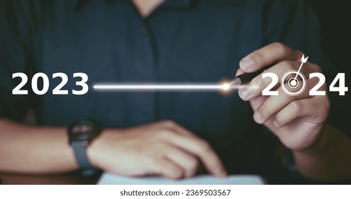 Progress from 2023 year to 2024 year to countdown merry Christmas and happy new year, Planning and challenge strategy in new year 2024 Concept. 
