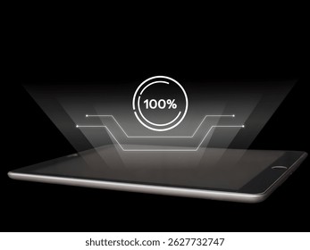 Progress bar fully loaded at 100% on a laptop screen indicating task completion, system update, or file upload in a modern digital environment. - Powered by Shutterstock - Get 15% off with code: PIKWIZARD15