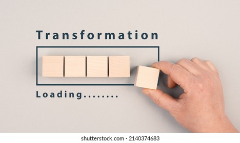 Progress bar with the words transformation loading, upgrade and improve concept, changing process