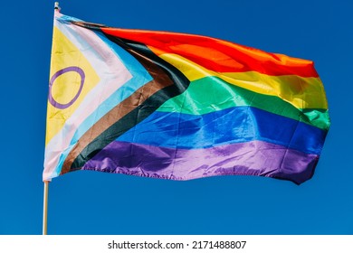 Progress LGBTQ Progress Rainbow Flag Waving In The Wind