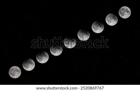 The progression of the Fall Harvest Supermoon Partial Eclipse September 17, 2024