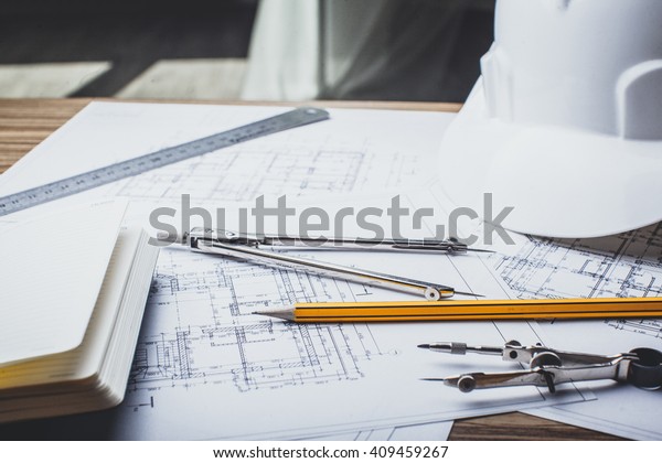 Project drawings and tools,\
close up