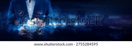 Project Management, Businessman using mobile smartphone and collaboration tools connecting data task tracking, Gantt charts, milestone reporting, agile workflows, team productivity