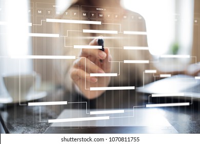 Project Management Chart On Virtual Screen. Schedule. Timeline.