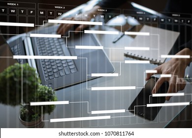 Project Management Chart On Virtual Screen. Schedule. Timeline.