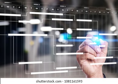 Project management chart on virtual screen. Schedule. Timeline. - Shutterstock ID 1081161593