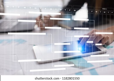 Project Management Chart On Virtual Screen. Schedule. Timeline.
