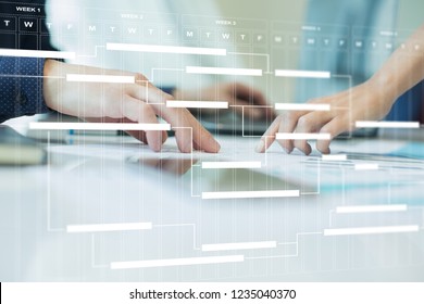 Project Management Chart On Virtual Screen. Schedule. Timeline.