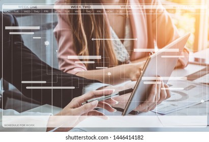 Project management schedule for business planning. Modern graphic interface showing timeline of each task deadline breakdown in plan to monitor by project manager who manage the overall schedule. - Shutterstock ID 1446414182