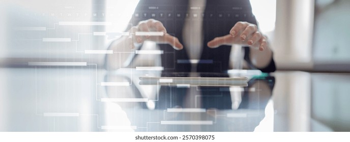 Project Management and Scheduling Using Digital Tools on a Wide Banner, Business and Technology Concept.