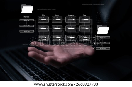 Project management system showing workflow stages, task progress, and review status. Task progress tracks completion, task progress improves workflow, and task progress ensures visibility. Latch