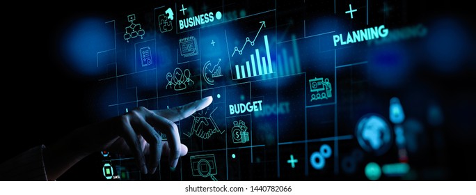 Project manager hand and management skills on computer Ui with icons of planning schedule of tasks and deliverables, budget, team work strategy. - Shutterstock ID 1440782066