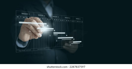 Project Manager Planning and Scheduling: Writing on a Project Timeline to Ensure Timely Completion. Project Management Concept - Shutterstock ID 2287837597