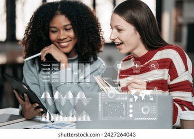 Project manager working and update tasks with milestones progress planning and professional investor working new start up project in the office.