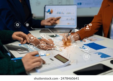 Project manager working and update tasks with milestones progress planning and professional investor working new start up project in the office.