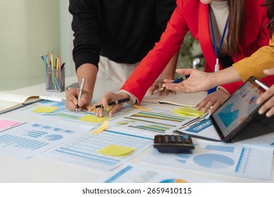 Project manager working and update tasks with milestones progress planning and professional investor working new start up project in the office.