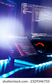 Project managers work new idea. Mobile app developer. Innovative startup project. Website programming code