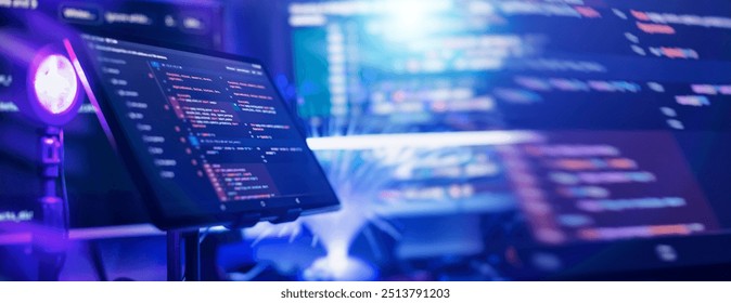 Project managers work new idea. Mobile app developer. Innovative startup project. Website programming code