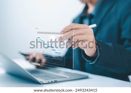 project planner in software. schedule plan management work update and workflow. concept updating and managing milestones on a timeline Gantt chart in technology online. appointment staff of business