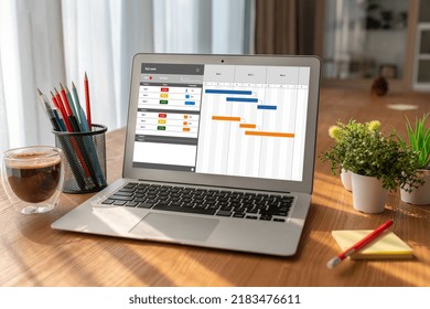 Project Planning Software For Modish Business Project Management On The Computer Screen Showing Timeline Chart Of The Team Project