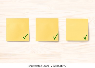 Project tracking and task completion. Managing project timeline. Task completion. Managing project timeline. Options, steps or processes. green tick marks on blank sticky notes