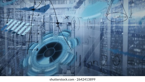 Projecting holographic circular interface floating in server room, with racks, LEDs and data arrows. Futuristic, technology, digital, immersive, industrial, innovation, interface - Powered by Shutterstock - Get 15% off with code: PIKWIZARD15