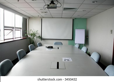 Projection screen in the boardroom in office