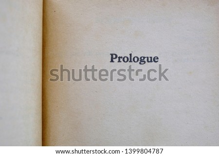 The prologue page of a book - close-up view.