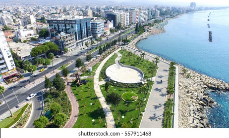 Promenade (molos) limassol Cyprus. Aerial photo of Limassol centre