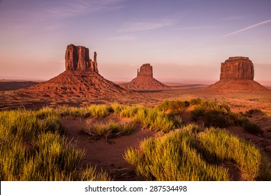 The prominent stone pillars of Monument Valley in Arizona. 