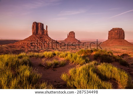 The prominent stone pillars of Monument Valley in Arizona. 