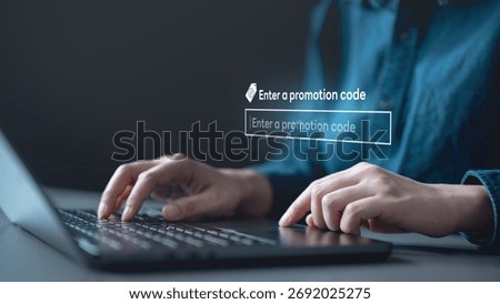 promo, code, discount, checkout, ecommerce, voucher, A person entering a promotion code on a laptop during online shopping, representing digital marketing, ecommerce discount, and promotional offers.