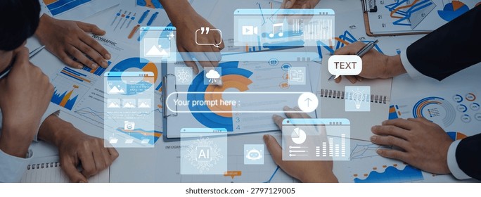 Prompt driven AI interface enabling text, image vision, audio and media video data neural asset and tool in smart creation chat workspace edit. Future NLP AI native visual reasoning omni model. Corpus