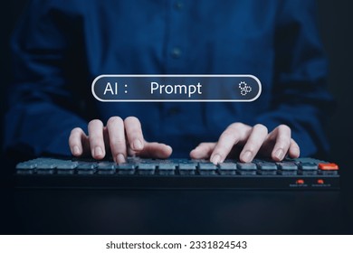 Prompt text, AI texting prompt on keyboard with smart Artificial Intelligence. Prompt text with AI, Immediate prompt concept