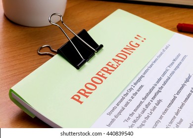 Proofreading Red Word On Green Sheet On Wooden Table Represent Proof Read On Document