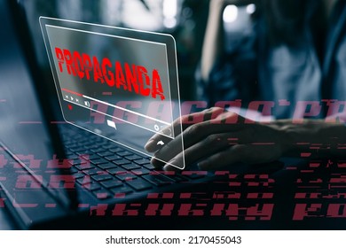 Propaganda live video stream political internet social network concept. Fabricated false disinformation technology on TV and internet