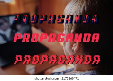 Propaganda Political In Internet Concept. Fabricated False Disinformation Technology On TV And Internet